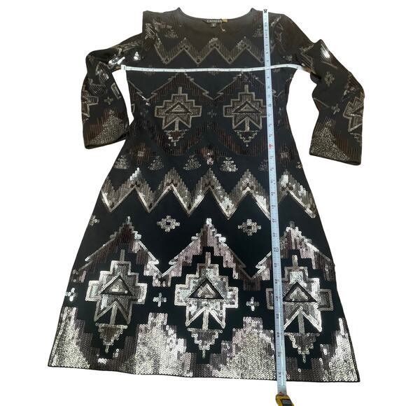 Party Dress Black & Silver Sequin Geometric Mini XS - Picture 3 of 5